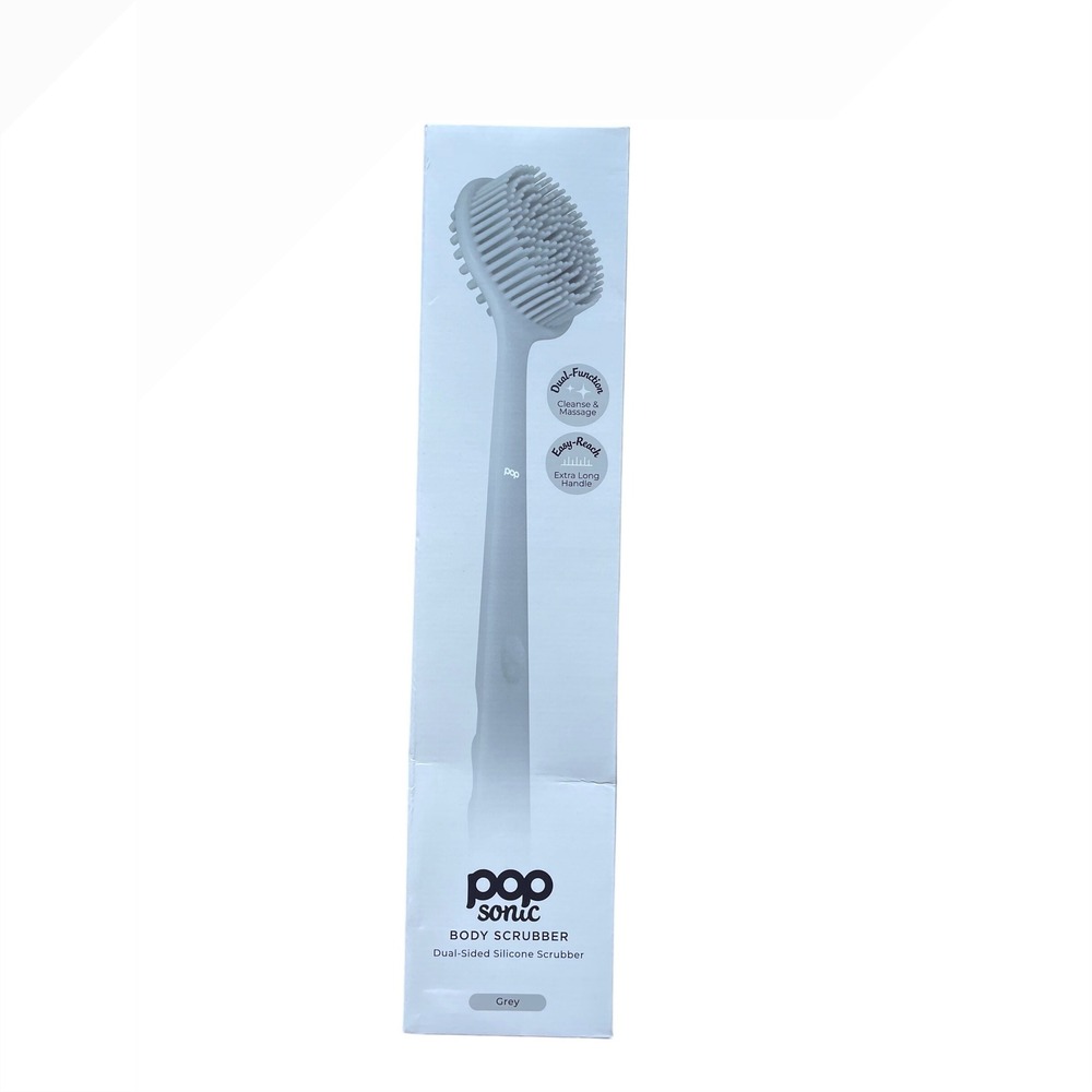 Pop Sonic Dual-Sided Silicone Body Scrubber  Extra Long Handle Massage Cleanse